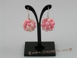 CE003 handcraft knitted 20mm ball shape round pink coral beads dangle earring with 925sterling hook