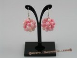 CE003 handcraft knitted 20mm ball shape round pink coral beads dangle earring with 925sterling hook