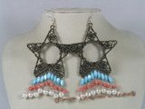 CE012 Star design chandelier earrings with gemstone and pearl