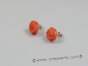 ce014 sterling 12mm flower design pink coral studs earrings