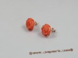 ce014 sterling 12mm flower design pink coral studs earrings