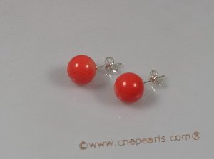 ce017 sterling 9mm round pink coral studs earrings