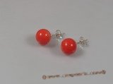 ce017 sterling 9mm round pink coral studs earrings