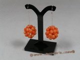 CE018 22mm ball shape round coral beads sterling dangle earring