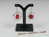 ce019  sterling multi-hoop red coin shape coral dangle earrings