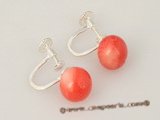 ce029 Pink round coral sterling silver clip screwback earrings on sale