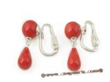 ce031 sterling 8mm round red coral clip earrings