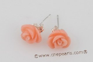 ce038 7-8mm crave flower pink coral sterling silver studs earrings