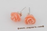 ce038 7-8mm crave flower pink coral sterling silver studs earrings