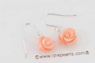 ce039 sterling silver dangle earring with 7-8mm crave flower pink coral