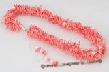 cn005 four strands pink branch coral beads twisted necklace