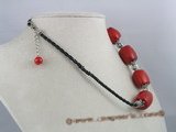 cn008 red tubby coral beads rubber necklace