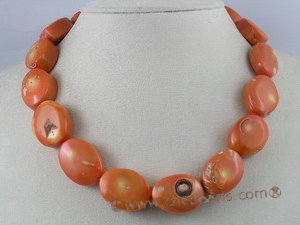 cn010 saffron yellow oval shape coral beads necklace wholesale