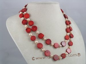 cn012 Red coin coral with potato pearl necklace jewelry in wholesale