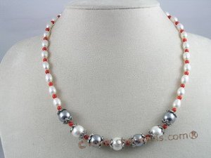 cn026 Rice shape cultured pearl &coral beads single necklace in wholesale