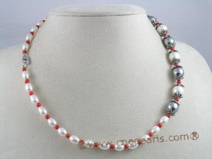 cn026 Rice shape cultured pearl &coral beads single necklace in wholesale