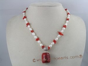 cn032 White rice cultured pearl& branch coral neckalce onsale