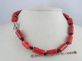 cn061 red tubby coral with black agate beads necklace wholesale