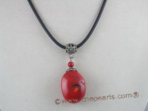 cn065 Hand crafted 22*30MM oval red coral pendant necklace