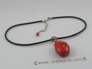 cn065 Hand crafted 22*30MM oval red coral pendant necklace
