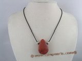 cn073 red tear-drop sponge coral cord pendant necklace