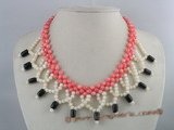 cn076 Hand Knitted round coral beads wedding necklace