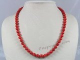 cn091  8mm red round coral beads single necklace