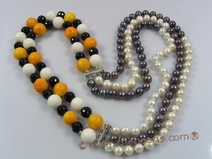 cn107 triple strands cultured pearl & coral Multi-

purpose necklace