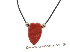 cn111 heart-shape red sponge coral cord pendant necklace in wholesale