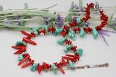 cn120 Red Branch Coral and Turquoise Opera Necklace