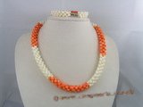 cnset001 Hand knotten 6mm round Coral beads necklace/bracelet sets