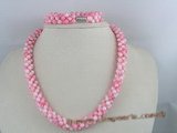 cnset002 Hand knotten 5mm pink round Coral beads necklace&bracelet sets