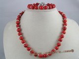 cnset006 10mm red round coral beads necklace & bracelet set with crystal fittings