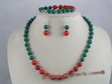 cnset009 8mm red round coral beads necklace,braclets&earrings set wholesale