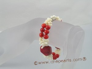 cnset012 white branch coral beads magnetic bracelets & sterling dangling earring set