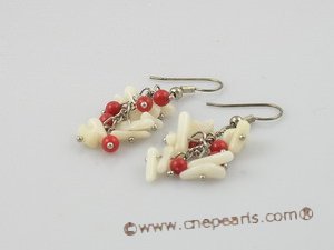 cnset012 white branch coral beads magnetic bracelets & sterling dangling earring set