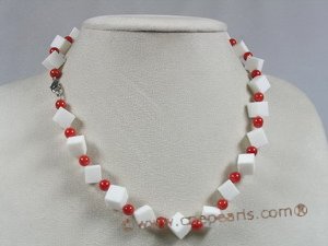 cnset021 Square sponge coral with 6mm red coral necklace set--summer collection