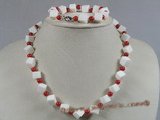 cnset021 Square sponge coral with 6mm red coral necklace set--summer collection