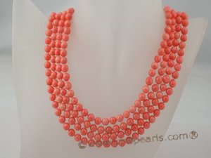 cnset032 Four strand 6mm round  coral necklace jewelry set in pink color