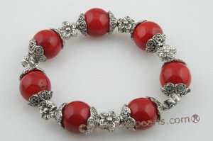 cnset036 Stylish red coral and flower spacers Necklace & bracelet jewelry set