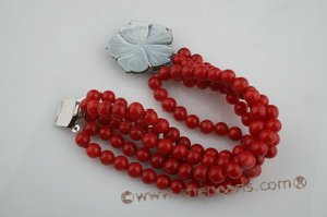 cnset037 Elegant Five rows 6mm round  Red coral necklace jewelry set on sale
