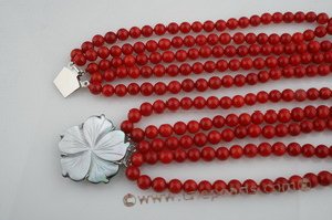 cnset037 Elegant Five rows 6mm round  Red coral necklace jewelry set on sale