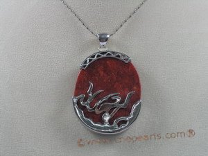 cpd001 18KGP 40*52mm red oval coral Pendant