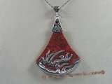 cpd003 50*70mm fanlike red coral Pendant with 18KGP tray