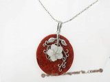cpd006 Hand wrapped 50mm round red coral pendant in wholesale