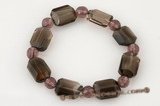 Gbr031 Fashion smoking quartz& faceted crystal stretch bracelet