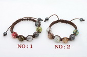 crbr037 Different color crystal ball bead bracelet knoted with cord thread