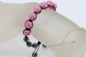 crbr039 Pink Rhinestones Ball Beads Shamballa Bracelet with Hematite