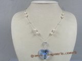 crn022 Delicate heart -shape Austria crystal necklace in sterling chain