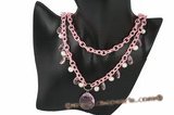 crn030 Hand wired freshwater pearl and crystal long rolo cord necklace